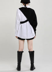 New Fashion Knitted Shawl + White Shirt Two Piece Set - SooLinen