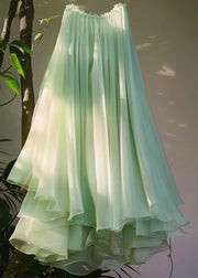 New Green Asymmetrical Elastic Waist Chiffon Pleated Skirt Summer