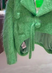New Green Button Low High Design Woolen Coats Long Sleeve