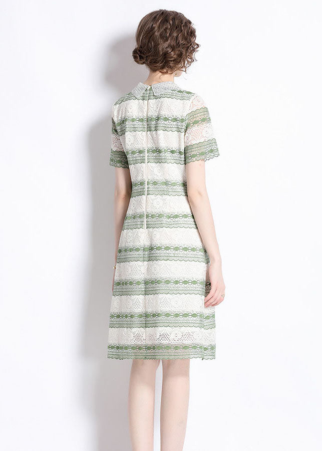 New Green Hollow Out Embroidered Patchwork Lace Mid Dress Summer