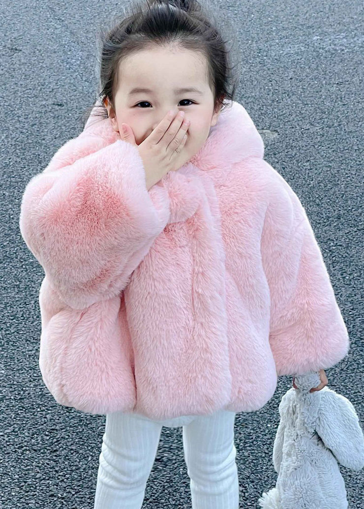 New Green Hooded Button Fuzzy Fur Girls Coat Spring