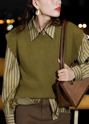 New Green O Neck Patchwork Knit Tops Waistcoat Sleeveless