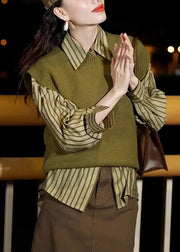 New Green O Neck Patchwork Knit Tops Waistcoat Sleeveless