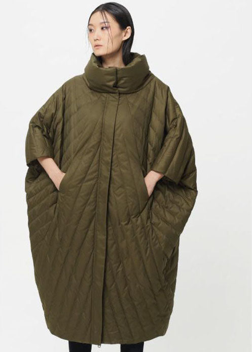 New Green Stand Collar Loose Pockets Thick Winter Duck Down Coats