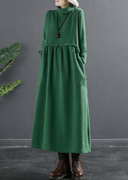 New Green Turtleneck Lace Up Cotton Knit Maxi Dresses Winter