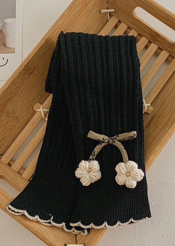 New Grey Elastic Waist Patchwork Knit Girls Crop Pants Spring