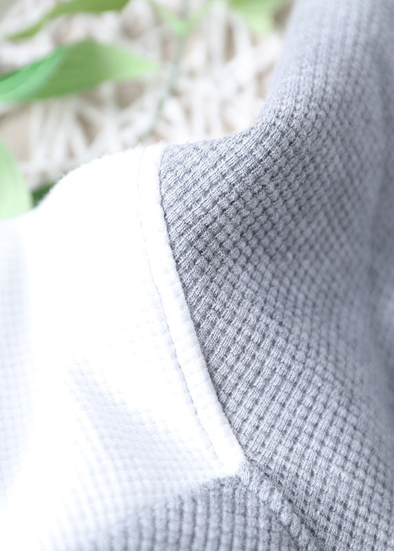 New Grey Hooded Drawstring Patchwork Fall Sweatshirts