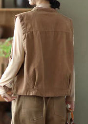 New Khaki Button Pockets Cotton Filled Waistcoat Sleeveless