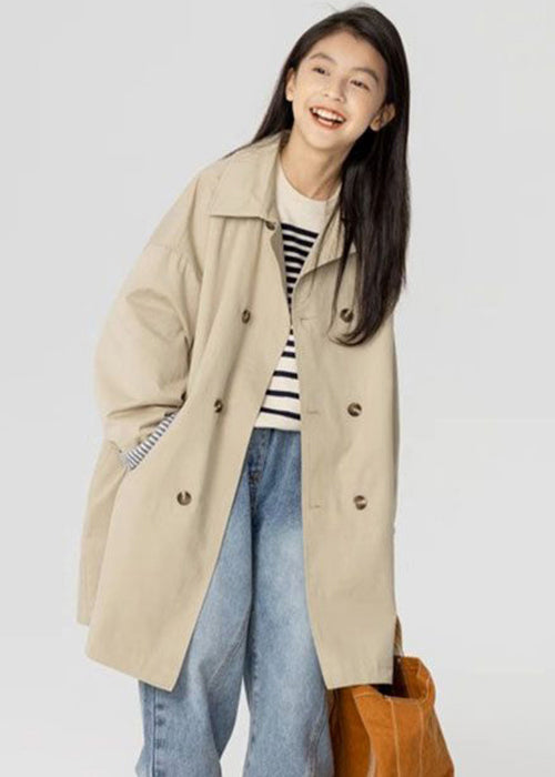 New Khaki Double Breast Pockets Cotton Girls Trench Spring