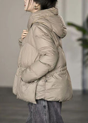 New Khaki Hooded Pockets Drawstring Duck Down Coats Winter