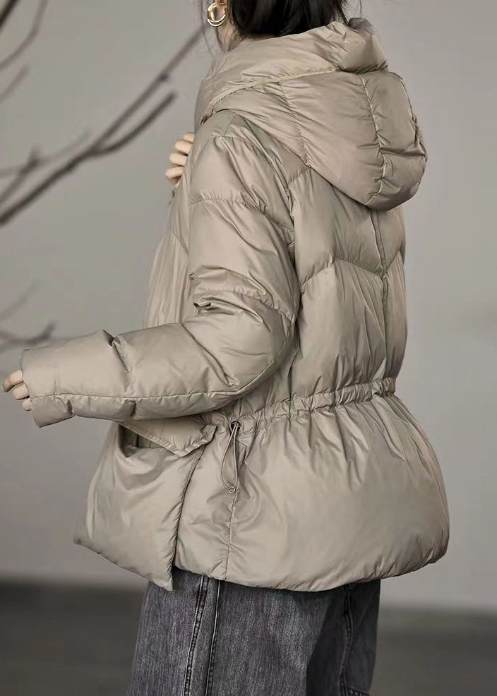 New Khaki Hooded Pockets Drawstring Duck Down Coats Winter