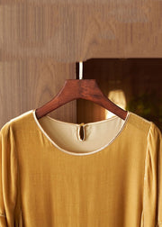 New Khaki O Neck Patchwork Silk Velour Dress Lantern Sleeve