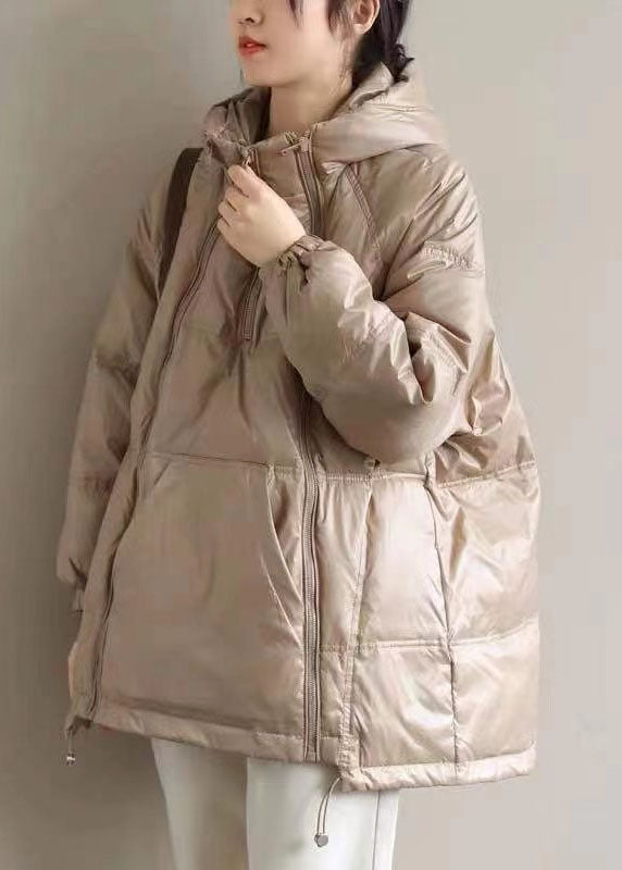 New Khaki hooded zippered Pockets Thick Winter Duck Down Coat