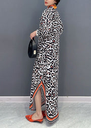 New Leopard Peter Pan Collar Patchwork Chiffon Dresses Fall