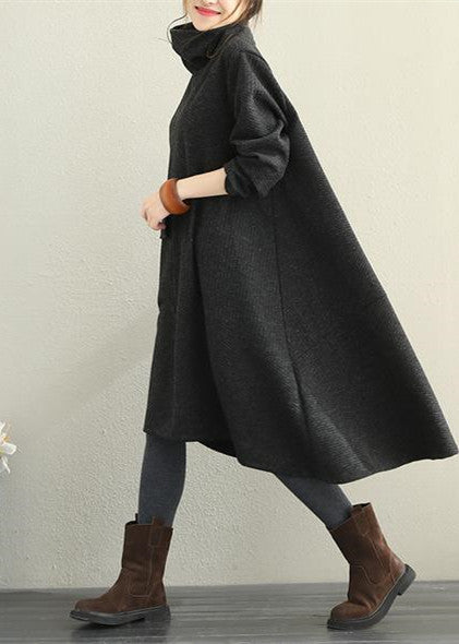 New Loose Black High Neck Base Dresses Women Casual Clothes