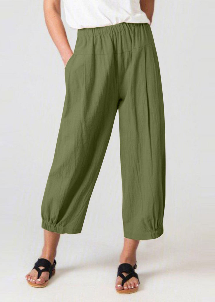 New Loose Harlan Pants High Waist Army Green Cotton Cropped Pants