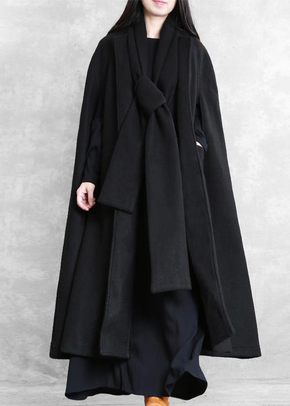 New Loose fitting long coat winter jackets black Multiple wearing methods Woolen Coats - SooLinen