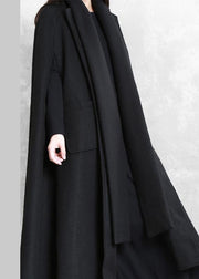New Loose fitting long coat winter jackets black Multiple wearing methods Woolen Coats - SooLinen