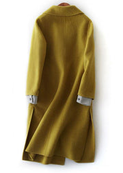New Loose fitting long winter coat side open outwear green Notched Woolen Coats Women - SooLinen