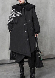 New Loose fitting winter jacket overcoat black patchwork plaid Sailor Collar coat - SooLinen