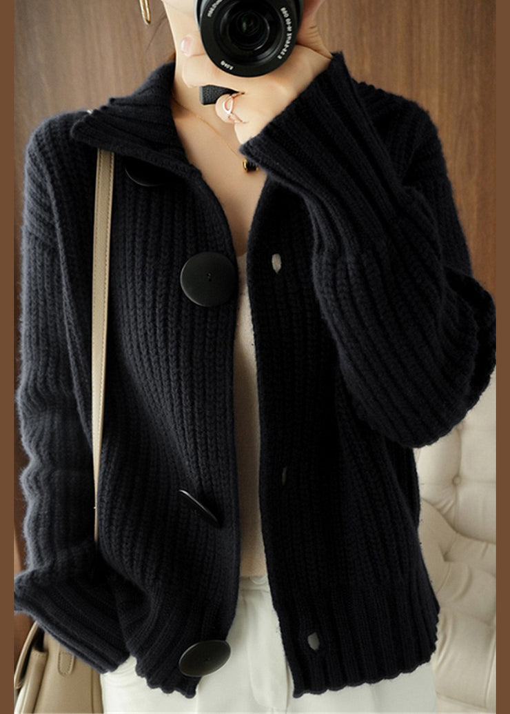New Navy Button Patchwork Knitted Sweaters Coats Fall