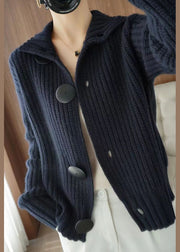New Navy Button Patchwork Knitted Sweaters Coats Fall