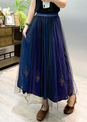 New Navy Embroidered Wrinkled Patchwork Tulle Skirts Summer
