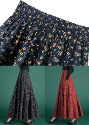New Navy Print Elastic Waist Cotton Skirts Fall