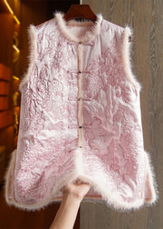New Pink Embroidered Button Mink Hair Patchwork Waistcoat Winter