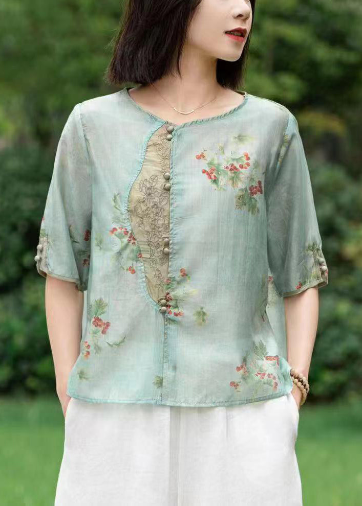 New Pink Embroidered Print Patchwork Linen T Shirt Half Sleeve