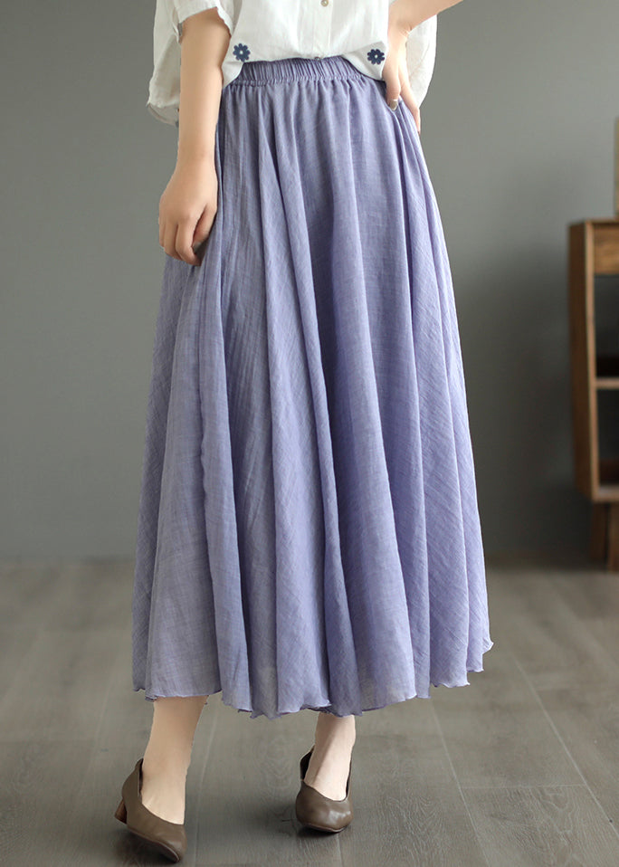 New Purple Elastic Waist Patchwork Cotton Pleated Skirt