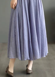 New Purple Elastic Waist Patchwork Cotton Pleated Skirt