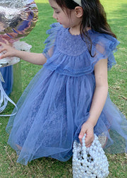 New Purple Ruffled Patchwork Tulle Kids Girls Princess Dresses Summer
