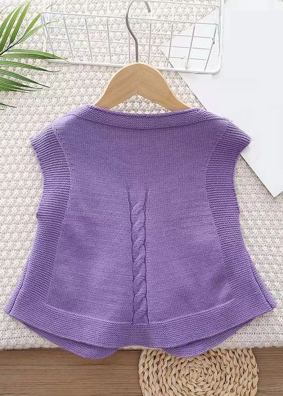 New Purple V Neck Button knitting Cotton Girls Waistcoat Sleeveless