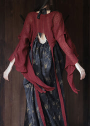 New Red Asymmetrical Patchwork Silk Two Pieces Set Dress Summer