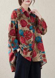 New Red Print Low High Design Cotton Shirt Tops Fall