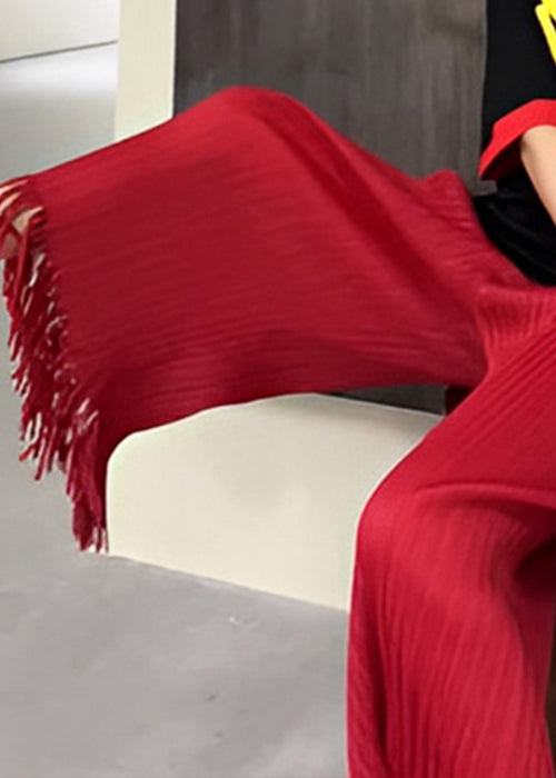 New Red Tasseled High Waist Cotton Crop Pants Summer