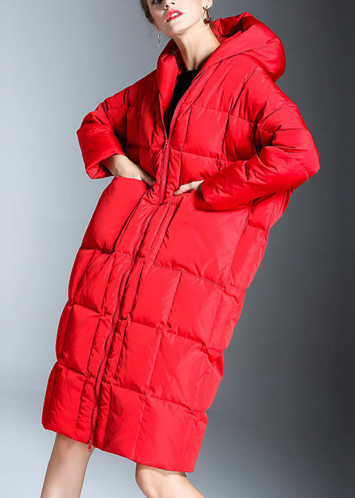New Red hooded Pockets Casual Winter Duck Down coat
