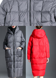 New Red hooded Pockets Casual Winter Duck Down coat