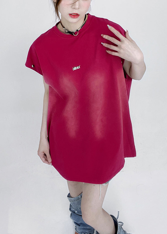 New Rose O Neck Patchwork Detachable Sleeve Cotton T Shirt Half Sleeve