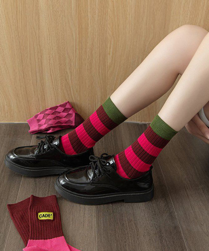 New Stripe Embroidery Versatile Trendy Mid Calf Socks