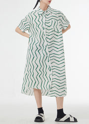 New Striped Print Button Patchwork Cotton Shirts Dresses Summer