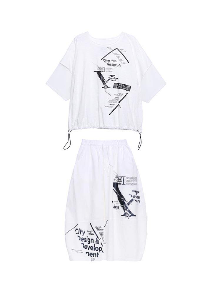 New Style Women Summer Casual T-shirt Top And Skirt Two Piece Set - SooLinen