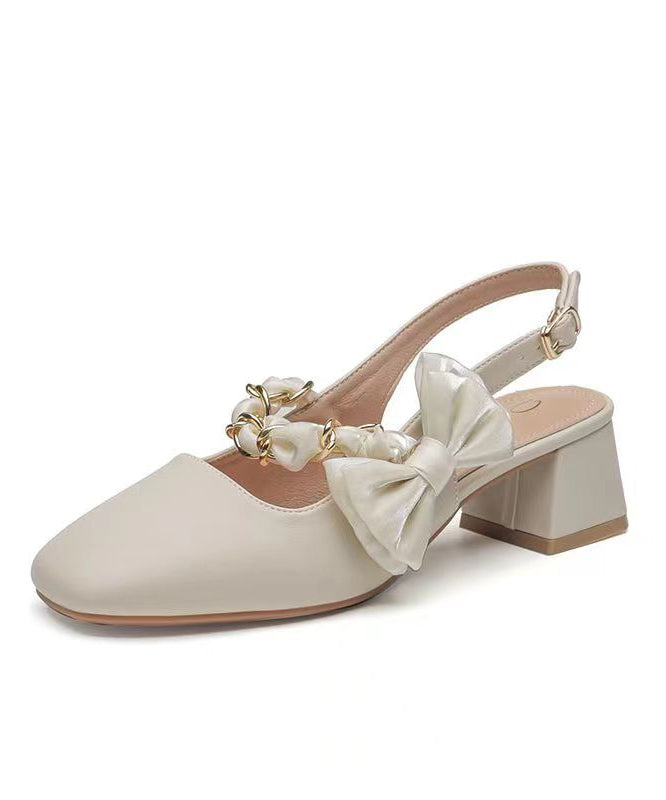 New Summer Apricot Chunky Heel Sandals French Bow