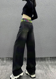 New Versatile Black Patchwork High Waist Warm Fleece Straight Pants Winter