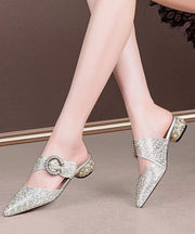New Versatile Silver Nail Bead Zircon Pointed Slide Sandals