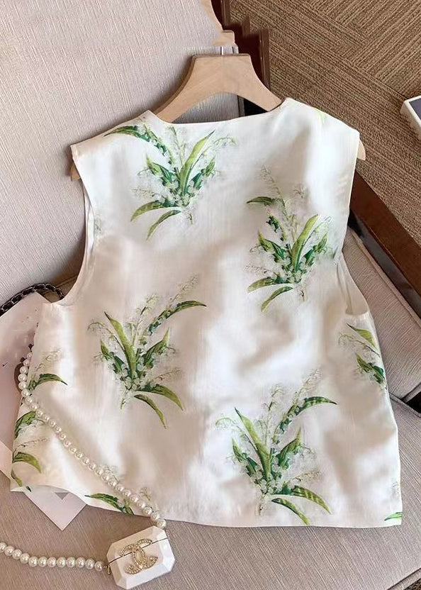 New White Embroidered Chinese Button Silk Waistcoat Sleeveless