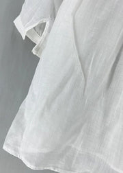 New White Embroideried Button Side Open Linen Shirt Half Sleeve