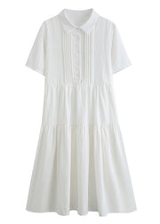 New White Peter Pan Collar Button Cotton Shirt Dresses Summer