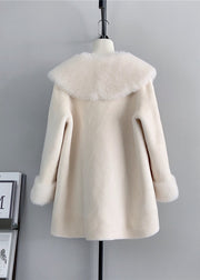 New White Square Collar Fuzzy Ball Decorated  Woolen Coats Winter